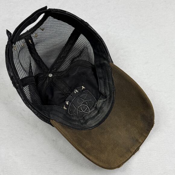 Ariat Hat Cap Strap Back Brown Black Mesh Trucker Distressed Patch Mens One Size - Picture 5 of 7